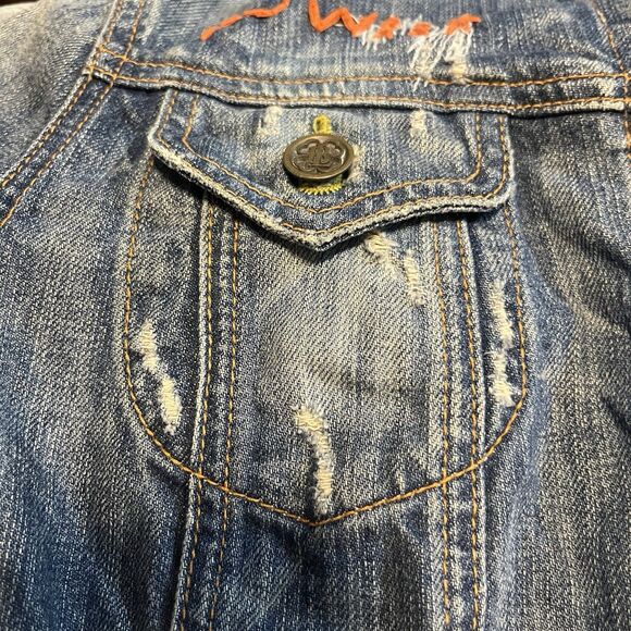 Vintage 90s Lucky Legend Denim Jacket Embroidered Hippie Patches Made In USA S - Picture 5 of 16